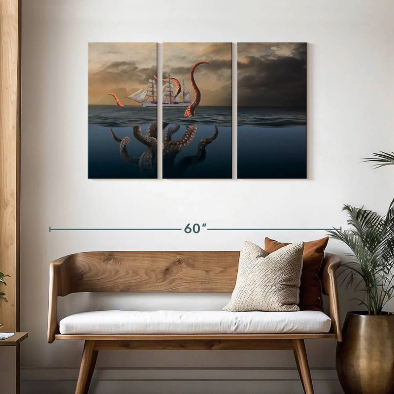Kelan Giant Octopus Attacking Ship, 28" H x 45" W