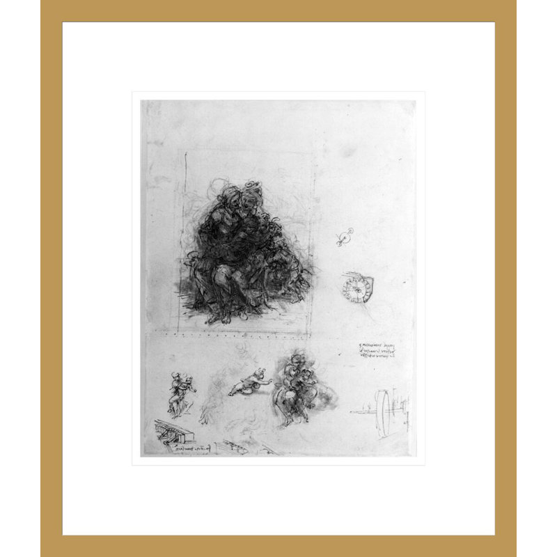 Étude pour la Vierge et l'enfant avec Sainte-Anne par Léonard de Vinci, impression giclée encadrée, H 16,09 po x l 13,75 po