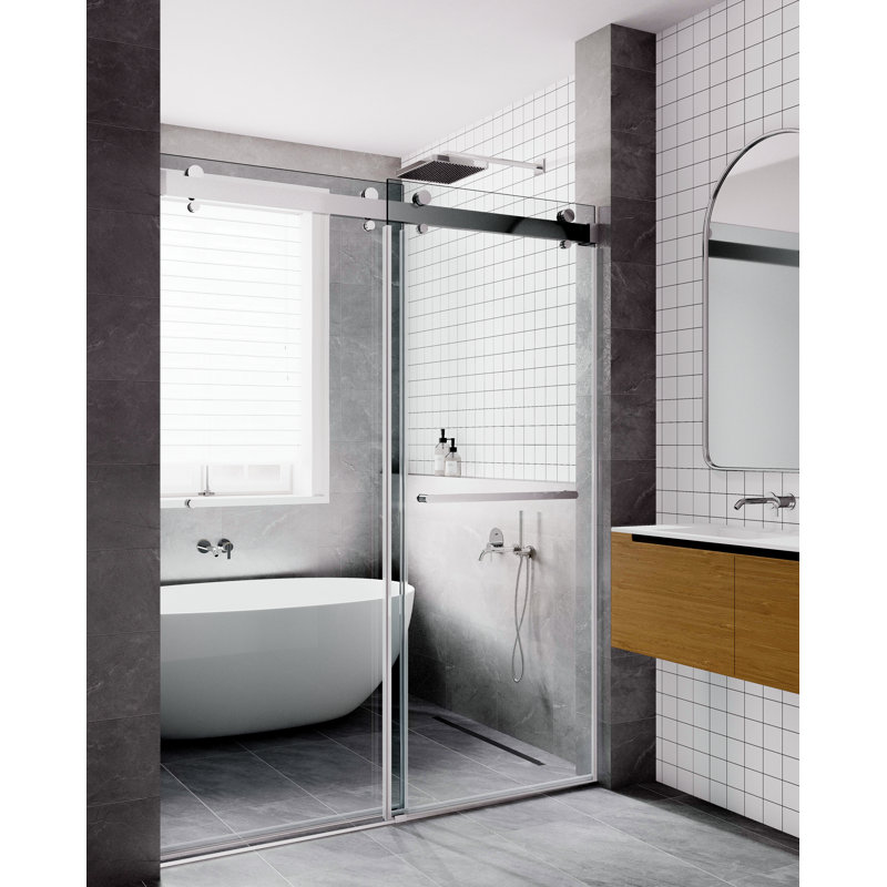 56” - 60" W x 77” H Double Sliding Frameless Glass Shower Doors |3/8" (10 mm) Thickened Clear Tempered Glass | Easy Clean Coating | Durable Stainless-Steel Hardware | Leak-Proof Precision