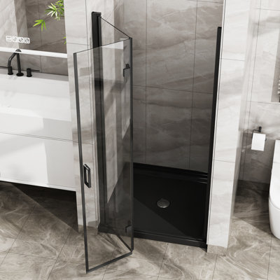 36-37.2 In. W X 72 In. H Bi-Folding Pivot Frameless Shower Door With Clear Glass