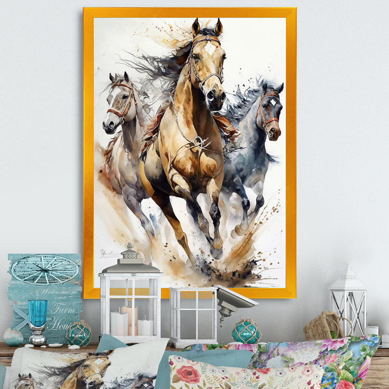 Troupeau de chevaux II, H 40 po x l 30 po, Cadre doré