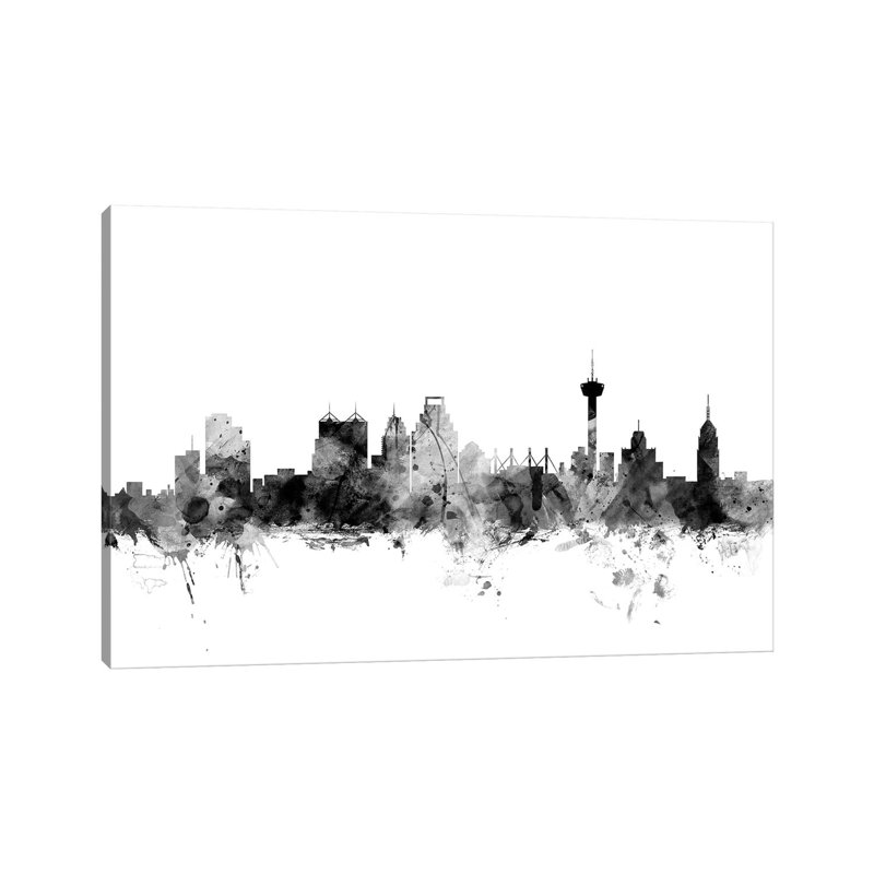San Antonio, Texas In Black And White by Michael Tompsett - Wrapped Canvas Gallery-Wrapped Canvas Giclée