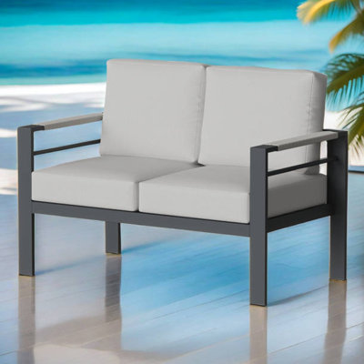 Causeuse en aluminium pour meubles de patio, canapé de conversation toutes saisons, canapé d'extérieur 2 places avec coussin pour patio, balcon / bord de piscine