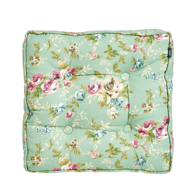 Set Of Two Outdoor Floral Green Seat Cushions
