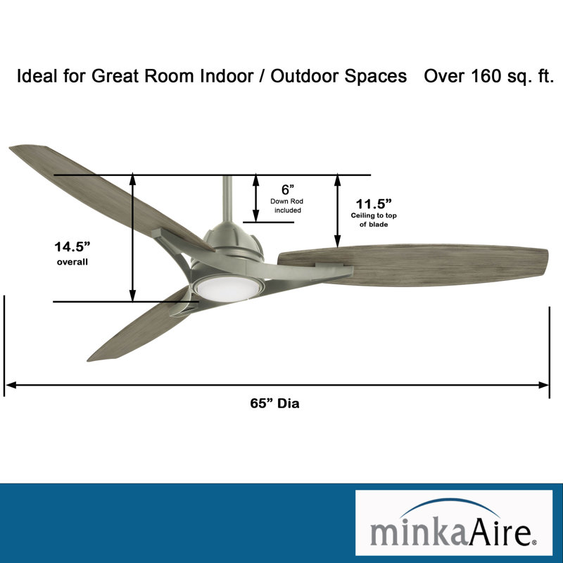 65" Molino 3 - Blade LED Smart Standard Ceiling Fan with Remote Control and Light Kit Included, Burnished Nickel