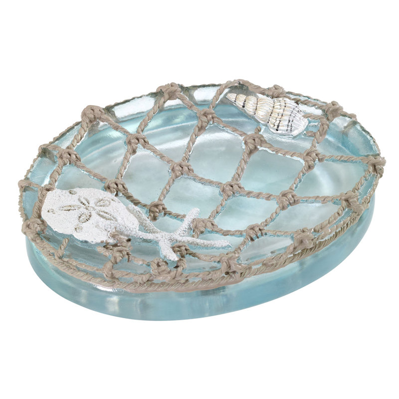 Seaglass Aqua Blue Resin Coastal Soap Dish
