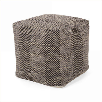 Pouf à chevrons en coton, brun noyer / beige / jaune moutarde | Brun | Tissu