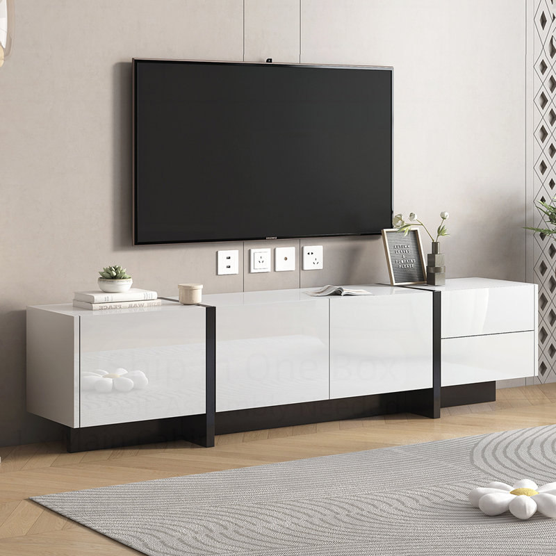 Contemporary Rectangle Design TV Stand, Unique Style TV Console Table, Modern TV Cabinet With High Gloss UV Surface For Living Room.