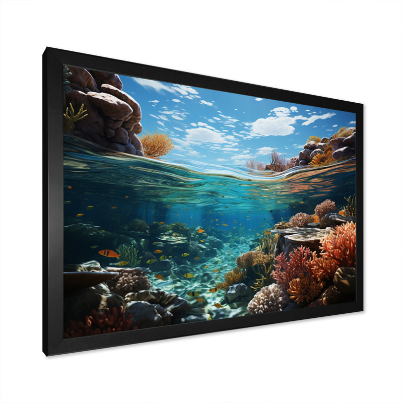 «Australie Great Barrier Reflections», reproduction d'art sur toile, H 34 po x l 44 po x P 1,5 po, Cadre photo noir