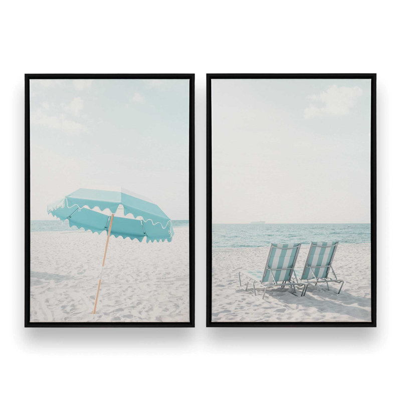 Ensemble de 2 impressions sur toile «Seaside Relaxation in Style», Cadre flottant noir satiné, H 30 po x l 42 po x P 1,75 po