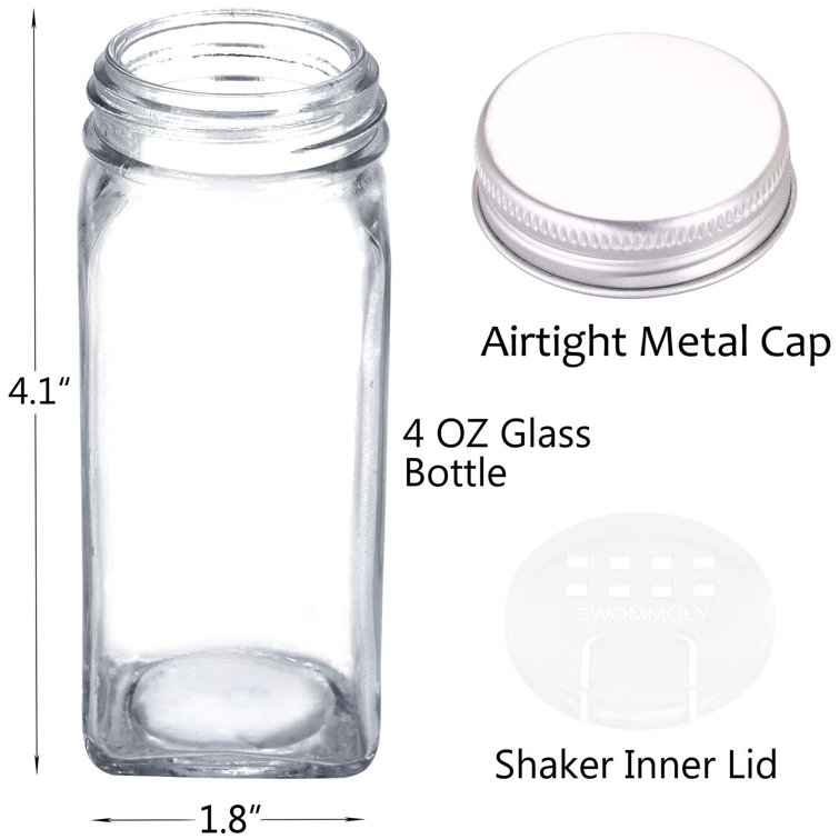 14 Pcs Glass Spice Jars With Spice Labels 4oz Empty Square Spice Bottles  Shaker Lids and Airtight Metal Caps 