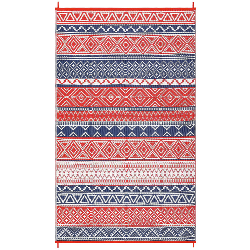 Waterproof Outdoor Rug 9x12 Outdoor Plastic Straw Rug Large Boho Reversible Mat Foldable Camping Rugs Easy Clean Lightweight Patio Rugs for Porch Backyard Picnic Deck Beach, Red Navy
