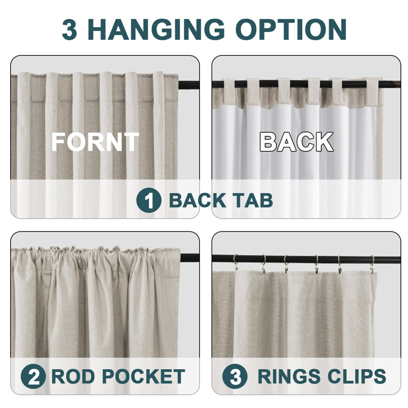 Premium Chenille Linen Textured 100% Blackout Curtains Thermal Insulated for Living Room Back Tab/Rod Pocket Bedroom Draperies 2 Panels