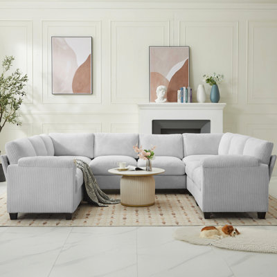 8-Piece Upholstered U Shaped Corduroy Sectional