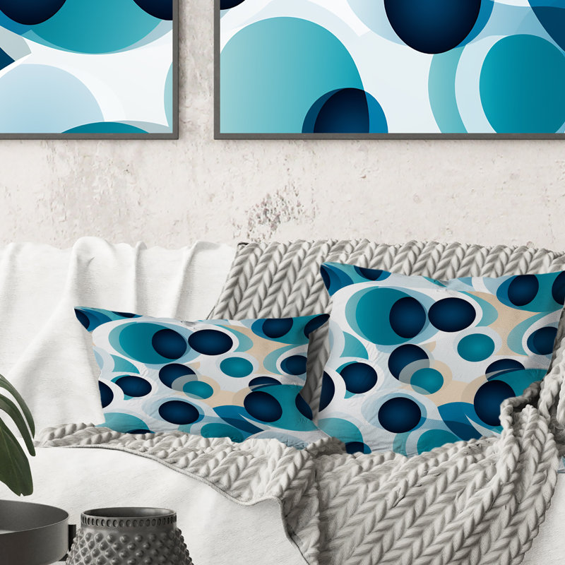 Oreiller géométrique minimaliste en cercles bleu de cobalt