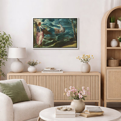 Jesus Calming the Storm Biblical Seascape Artwork, Living Room Pictures, Framed Canvas Giclee Print Wall Art.