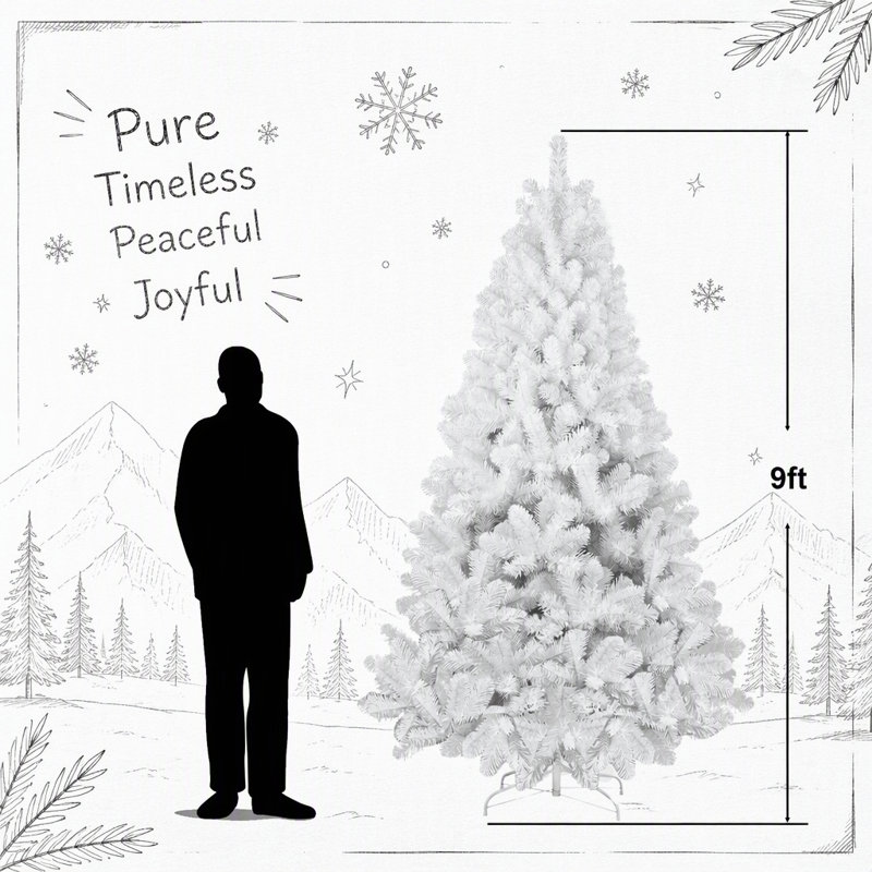 Sapin de Noël artificiel blanc de 2,74 mètres (9 pieds) avec branches en fil de fer à mémoire de forme et assemblage articulé pour décoration intérieure des fêtes