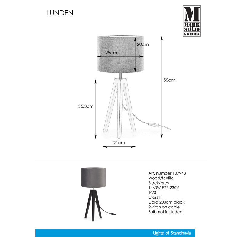 Ambon Solid Wood Tripod Lamp, Grey