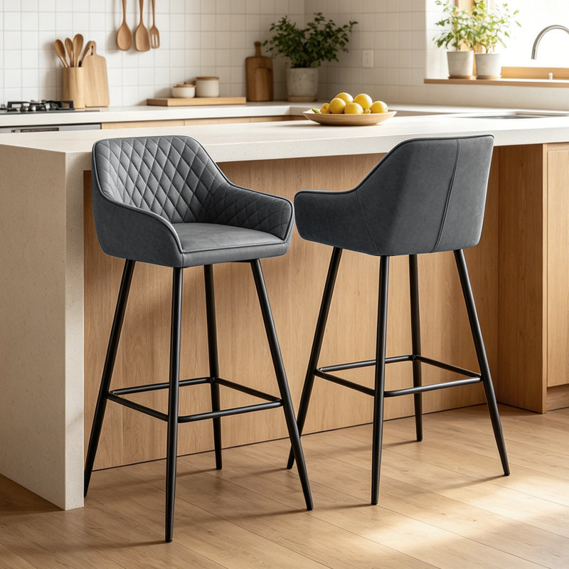 Upholstered Counter Stool, Dark Grey