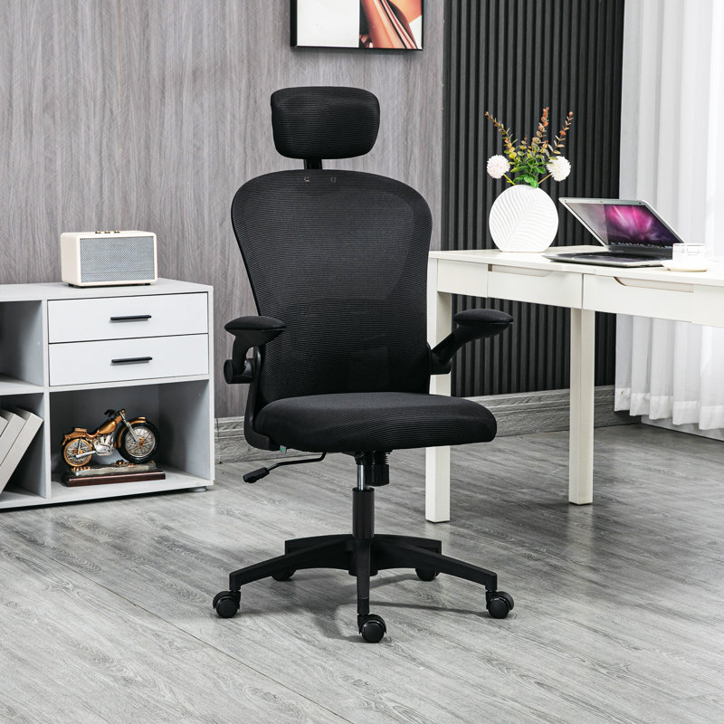 Chaise de bureau en filet avec appui-tête, soutien lombaire 4D, Blanc, Blanc