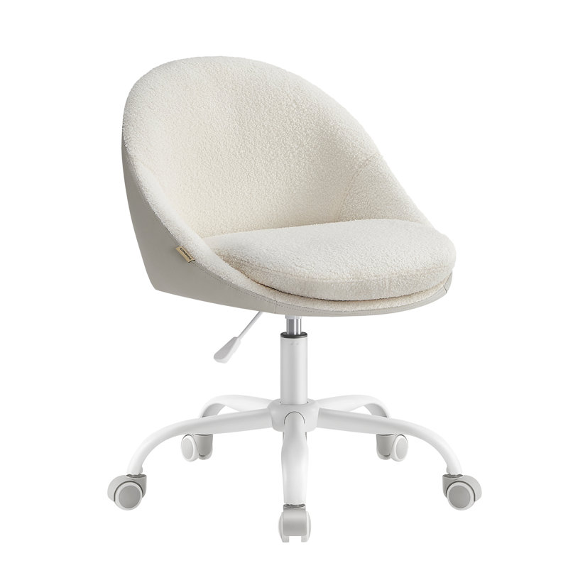 Akon Office Chair, White Teddy/Leather, White
