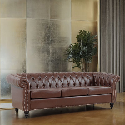 Iyleen 85'' Faux Leather Rolled Arms Chesterfield Sofa -  Rosdorf Park, 5542BAAC33AB4305A7D271D802D3EA37