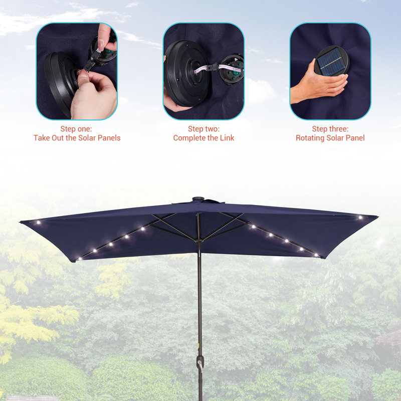 Parasol de marché rectangulaire éclairé 120 po x 78 po Dorando, Bleu marine