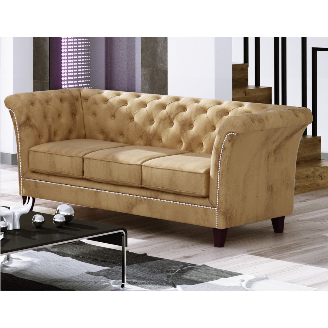 Chesterfield Darlana Sofa 3-Sitzer aus Samt-Stoff mit Holzfüßen