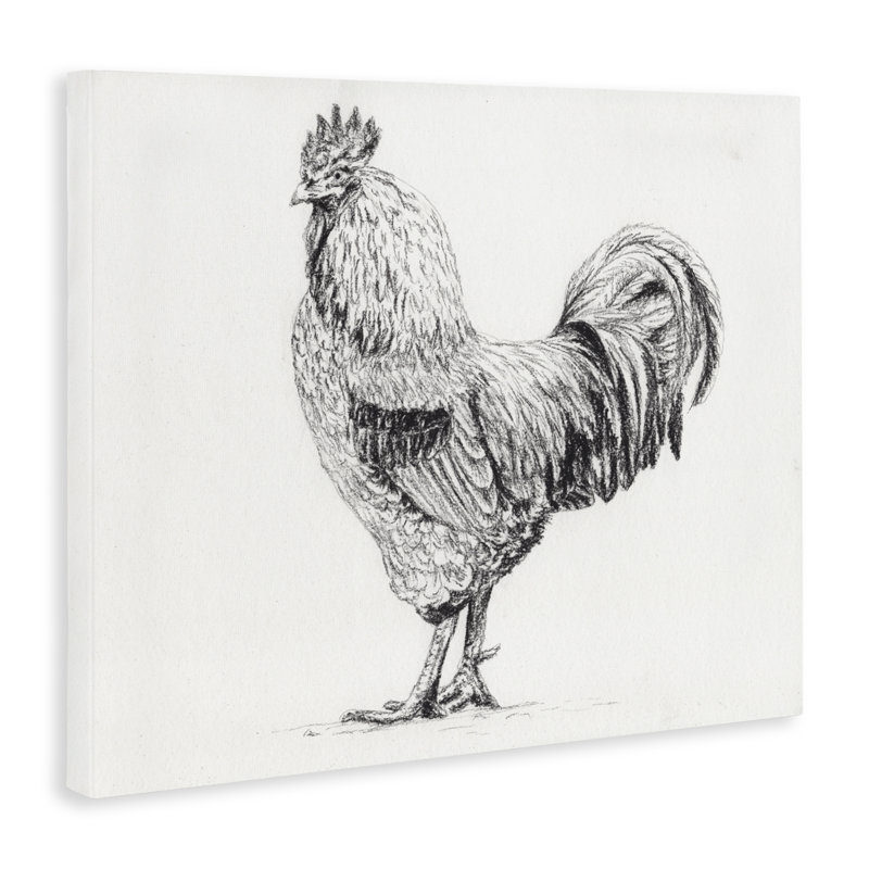 Coq en toile gris anthracite, design par Leah Noel Art, H 24 po x l 30 po