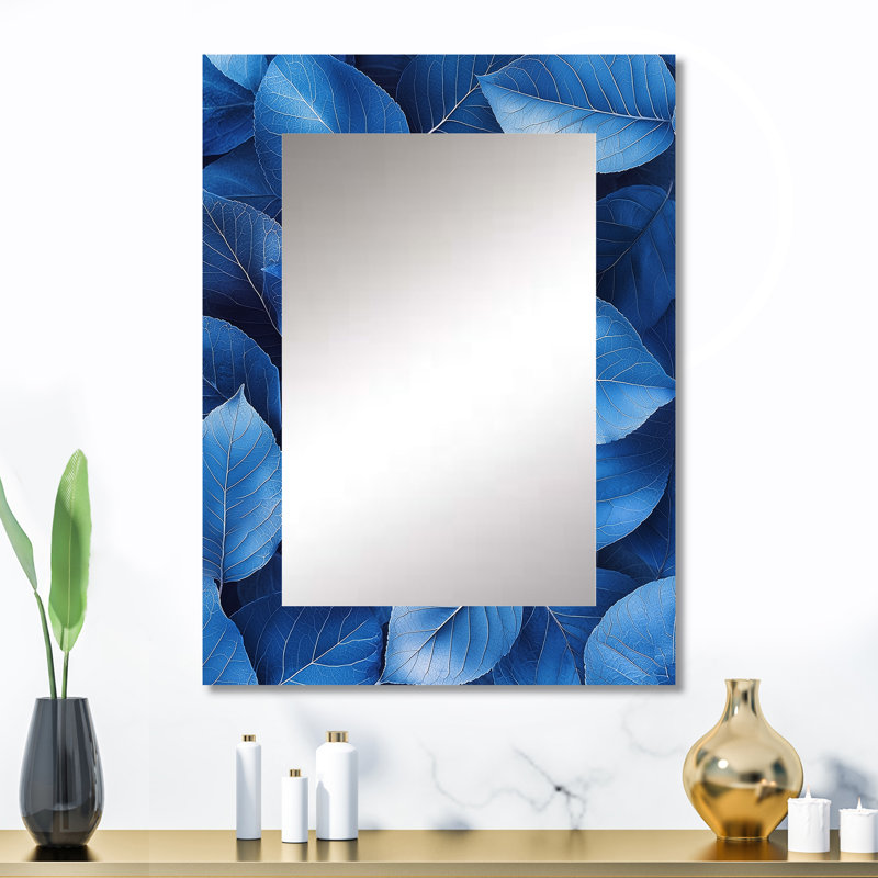 Periwinkle Leaves Of Blue Simplicity I - miroir mural à feuilles, miroir décoratif traditionnel, impression sur métal
