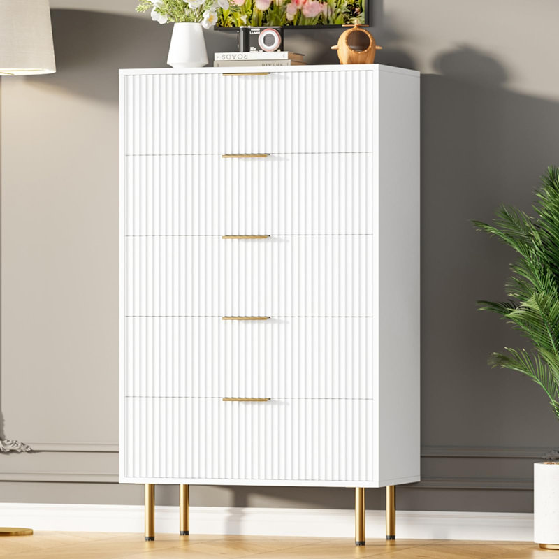 5 Drawer Dresser, Dresser For Bedroom,47.9" Tall Dressers Chest Of Drawers, White