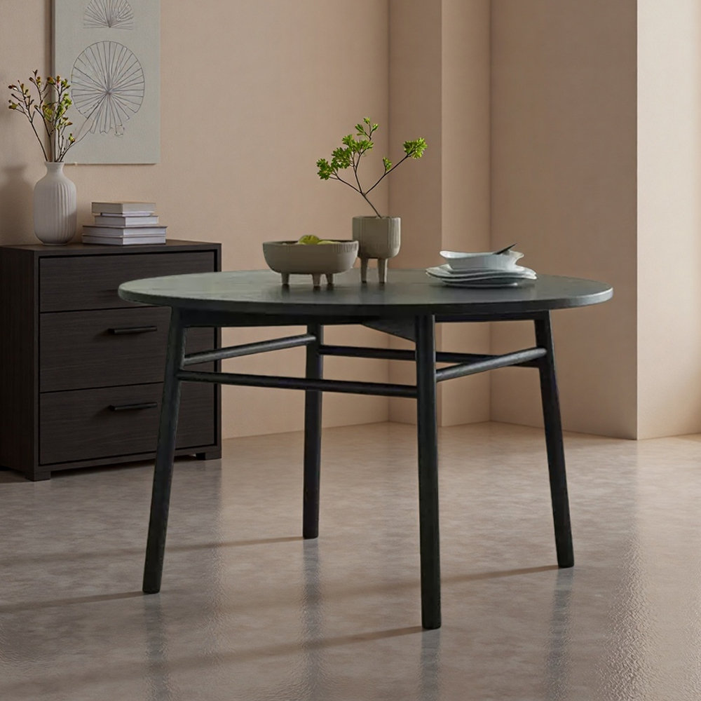 Orren Ellis Black Domestic Oak Solid Wood Round Dining Table | Wayfair