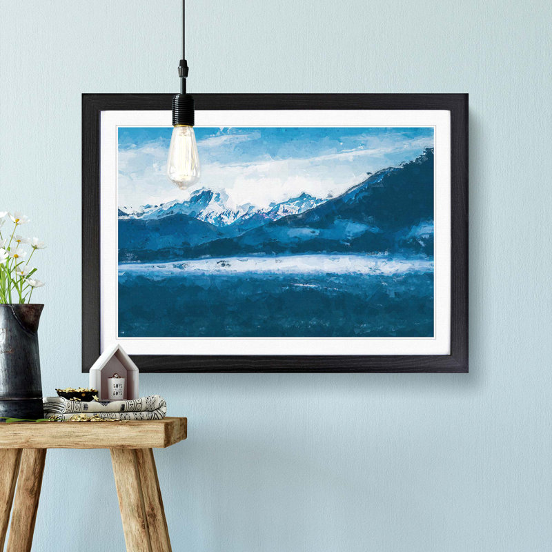 Snow Covered Mountains in Abstract - Picture Frame Graphic Art Print, 62cm H x 87cm W x 2cm D, Black Framed