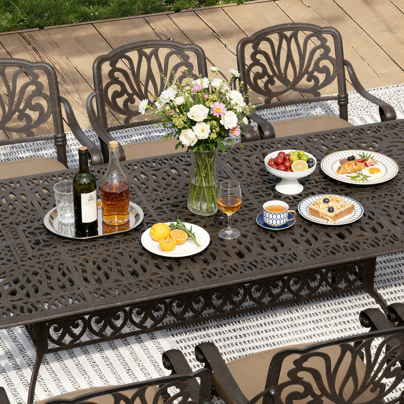 Kamuran Rectangular Outdoor Dining Table Umbrella Hole , 41.7 " W 86.6 " D