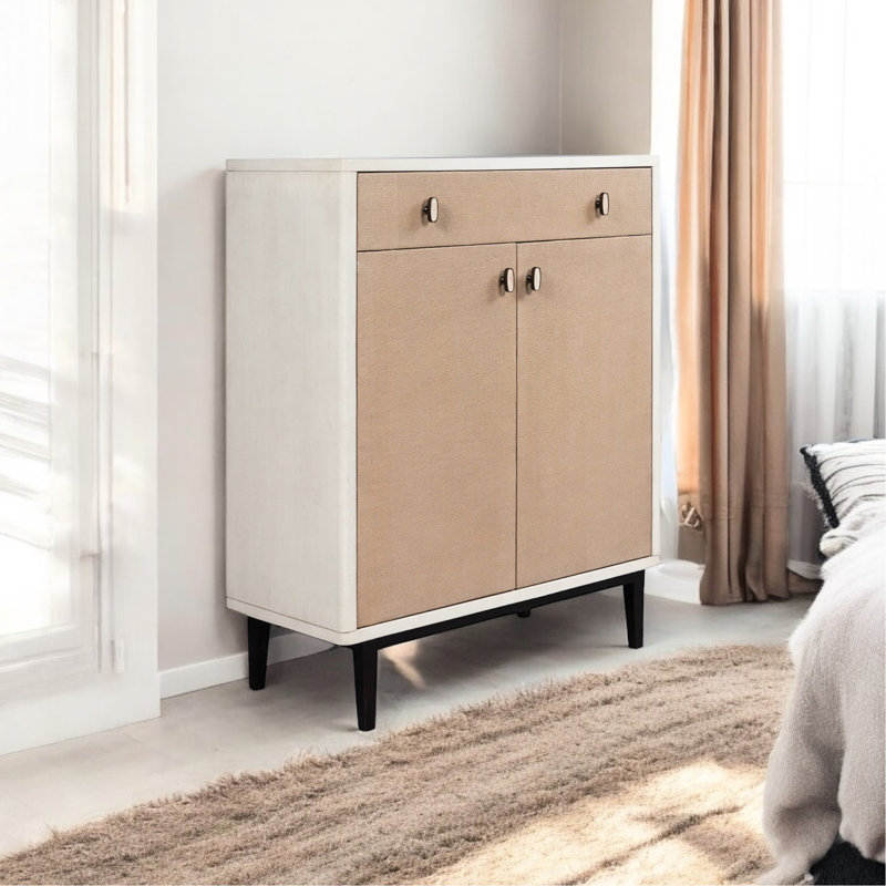 Spacious Bar Cabinet In White+pecan, 36.47 In. Depth, Modern Look 39 Package Depth With Interior And Soft Close Features