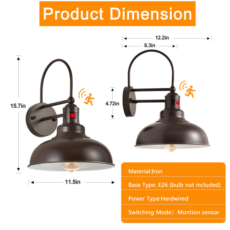 Waterproof Outdoor Motion Sensor Wall Lanterns – 2-pack For Home Porches & Garages (no Bulbs Included)