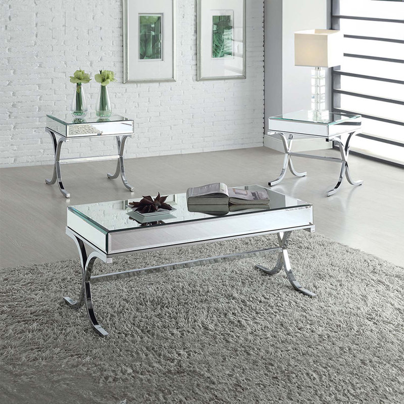 Table rectangulaire Yuri (sans rangement), miroir et finition chromée