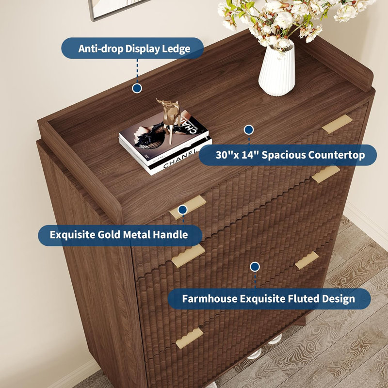 Fluted Shoe Storage Cabinet With 2 Flip Drawers, 48"H Freestanding Hidden Shoe Organizer, Narrow Shoe Rack Cabinet For Hallway Living Room, Walnut