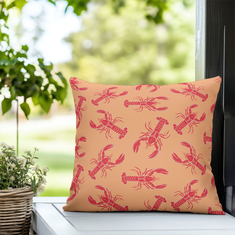 Coussin décoratif d'extérieur Lobster, Orange / rose, Carré 18 po