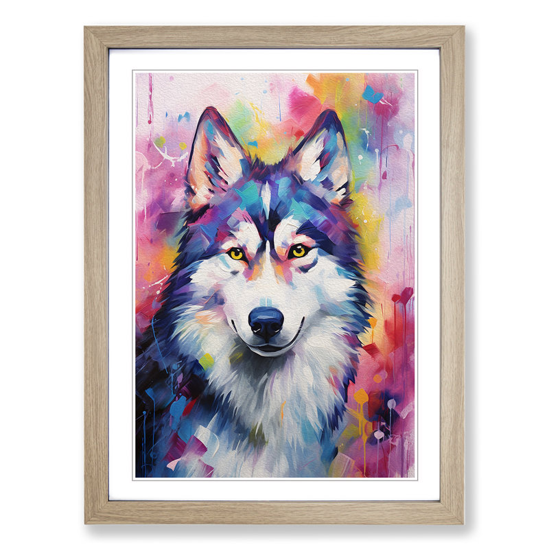 Husky Impressionism - Framed Print, Oak Framed, 46cm H x 34cm W x 2cm D