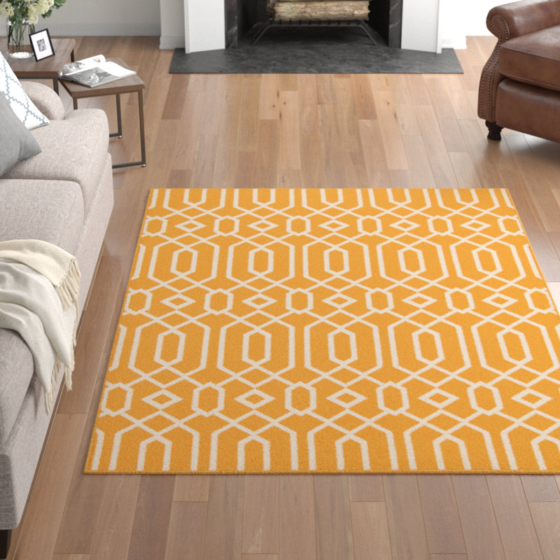 Tapis d'intérieur / extérieur jaune à motif géométrique Gul, Rectangle 3 pi 11 po x 5 pi 7 po