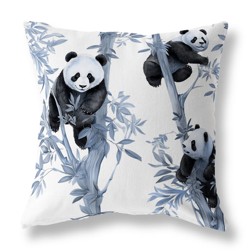 Oreiller réversible intérieur / extérieur Climbing Panda, H 20 po x l 20 po, Bleu et noir