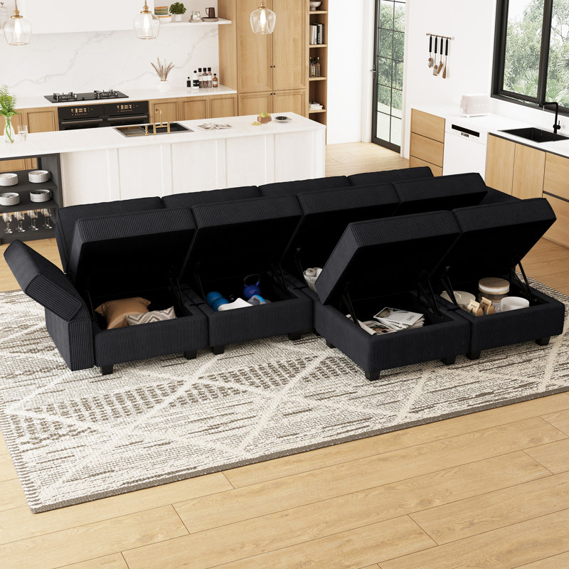 Nairoby 7-Piece Velvet Symmetrical Upholstered Modular Sectional Sofa Set Storage Sofa Apartment Couch 4-Seat Sofa with 2 Ottomans
