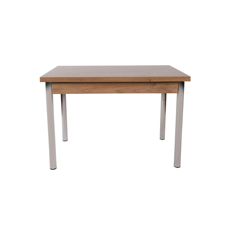 Modern Extendable Dining Table, Walnut & Silver, 43.3 x 27.6 x 29.5 inches (Extended 66.9 inches) | 100% Melamine Coated Particle Board, Metal Legs, Holds Up to 59.5 lbs | Perfect for Stylish Dining Rooms & Entertaining
