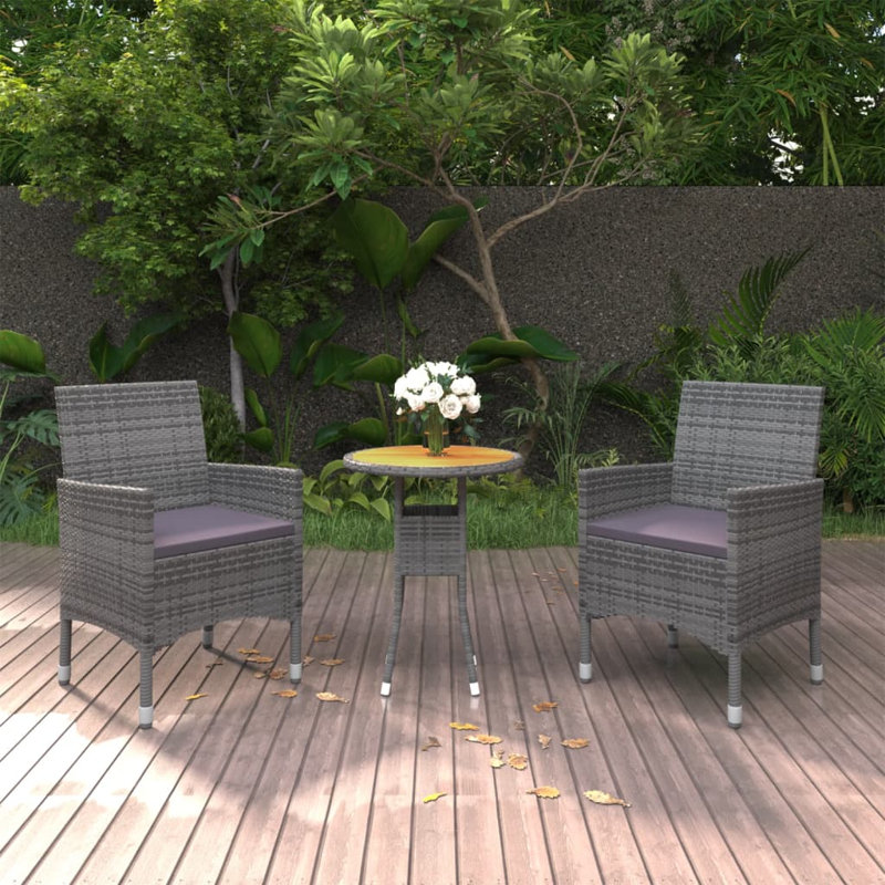  Ensemble de salle à manger de jardin en poly rotin gris moyen durable, Dark Gray Cushion/Gray Frame
