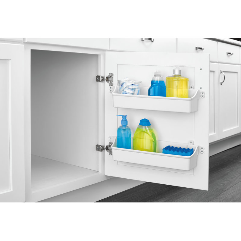14" White Polymer 2-Shelf Cabinet Door-Mount Storage Tray Set, White, 13.75" W