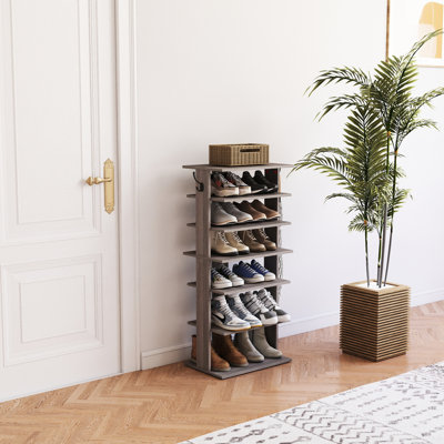 Range-chaussures à 7 niveaux, gris rustique, 12 à 14 paires de chaussures, crochets pour clés suspendues, organisateur à installation rapide, capacité, parasols, économie d'espace, assemblage