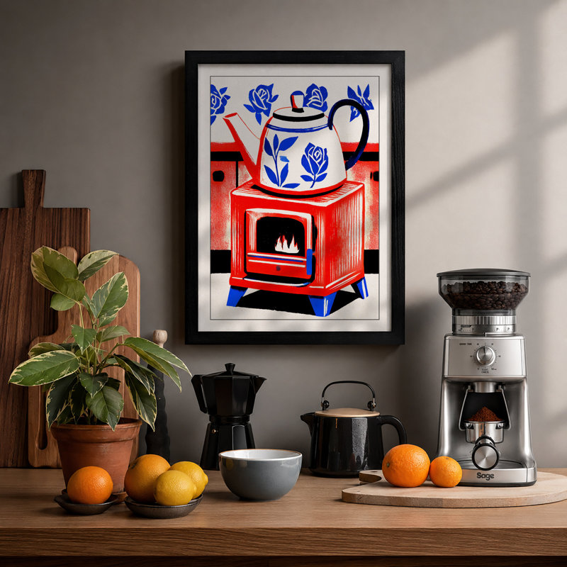 Stove And Pot Rustic - Print, A2 - 59.4 x 42.0 cm, Black
