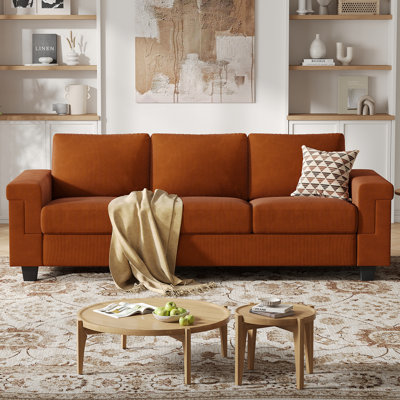 90 Inch Corduroy Sofa Couch, 3 Seater Upholstered Sofa With Square Armrests For Living Room Apartment