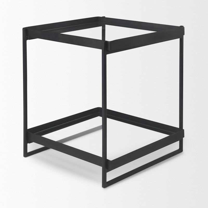 Table de bout en verre avec rangement, Noir